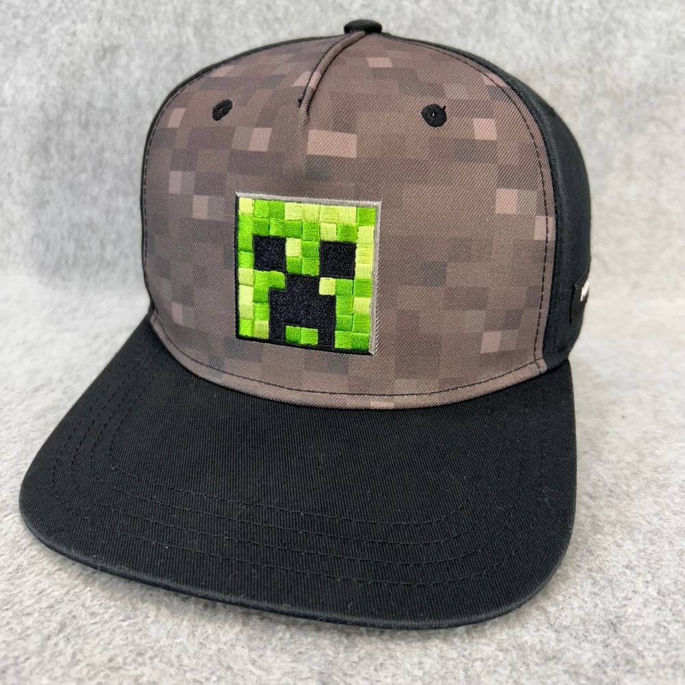 Creeper Face Youth Black Minecraft Hat Snapback Pixel Print Gaming Cap OS